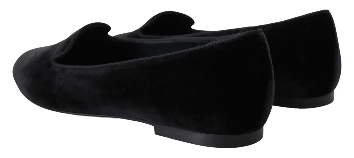Dolce & gabbana loafers en velours noir en daim souple à enfiler avec texture pelucheuse classique