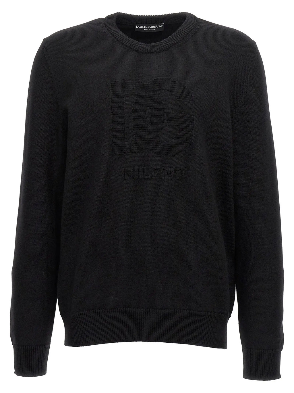 Cardigan dolce & gabbana noir en laine vierge avec logo dg milano en relief sur la poitrine