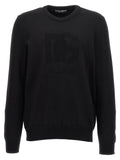 Cardigan dolce & gabbana noir en laine vierge avec logo dg milano en relief sur la poitrine