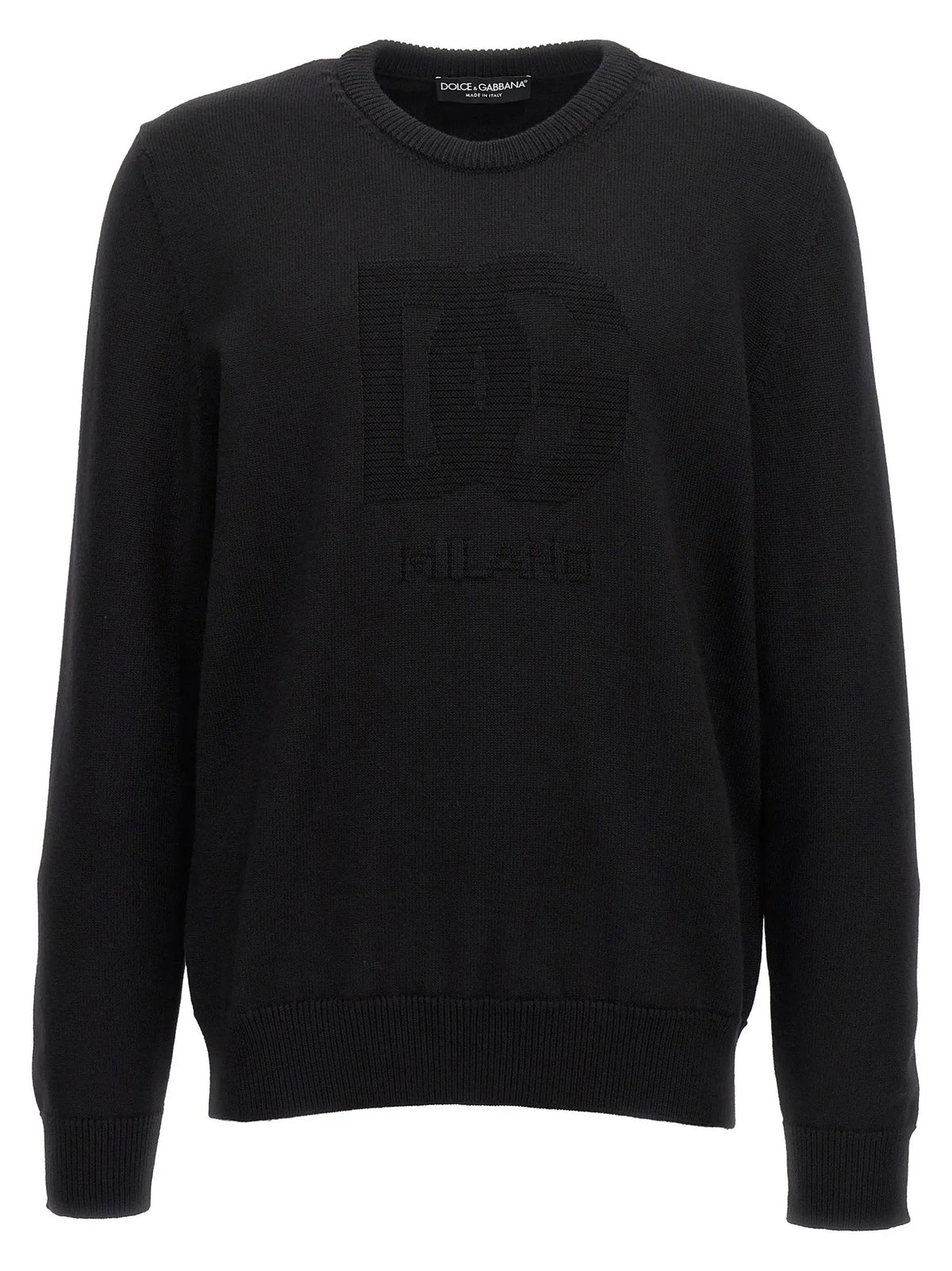 Cardigan dolce & gabbana noir en laine vierge avec logo dg milano en relief sur la poitrine
