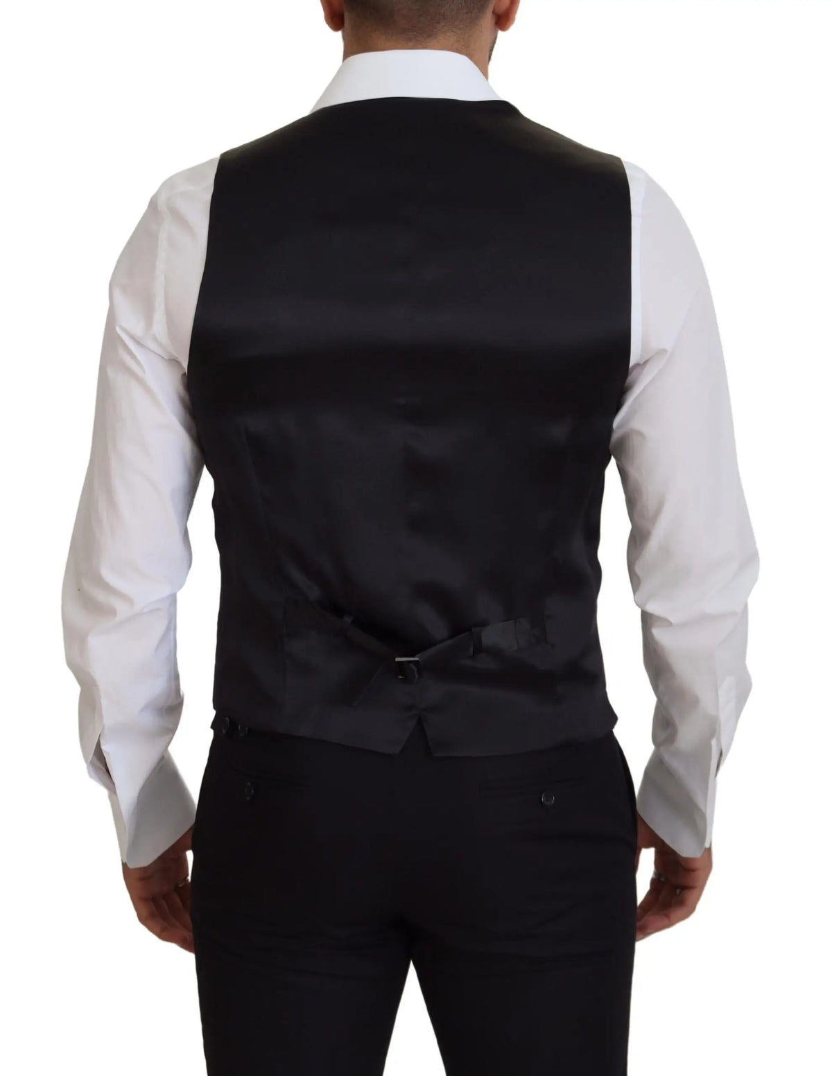 Dolce & Gabbana noir gilet en laine vierge avec coupe ajustée satinée pour tenue formelle