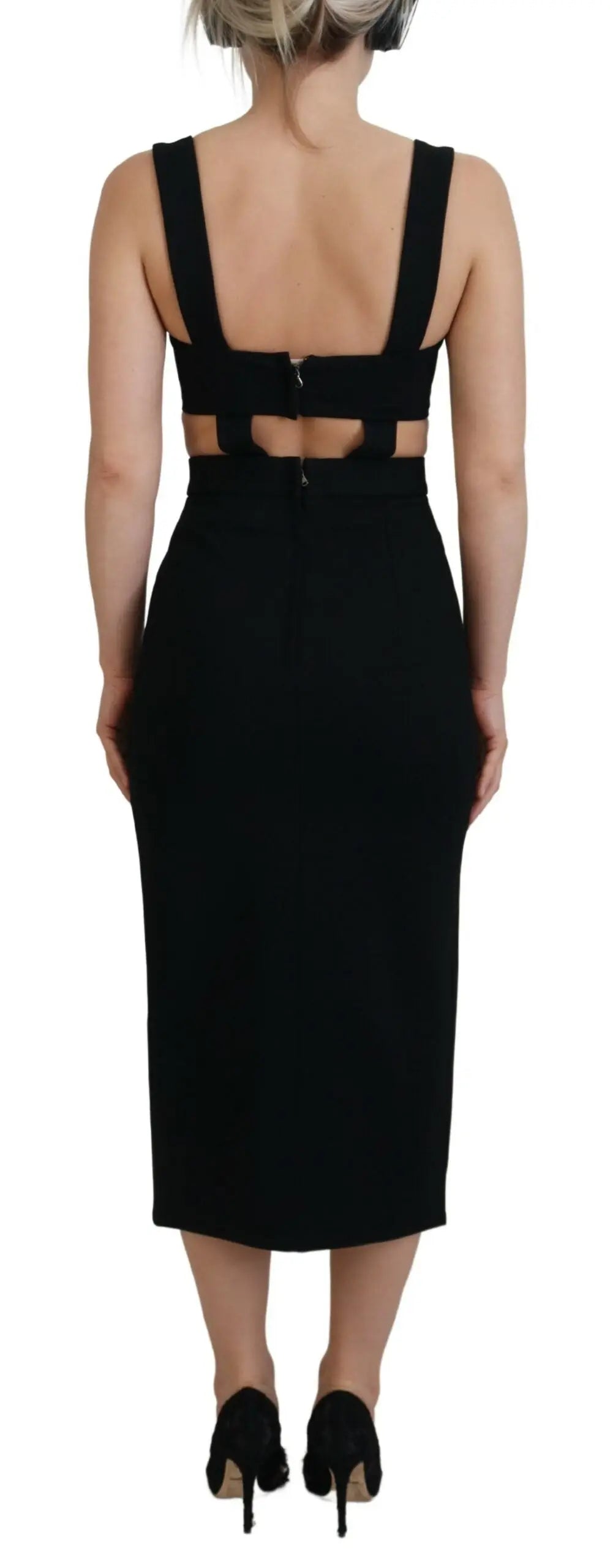 Robe midi noire structurée en viscose dolce gabbana avec fines bretelles et découpe dans le dos vue arrière