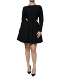 Robe mini dolce & gabbana noire en viscose avec manches longues, jupe évasée et découpes à la taille