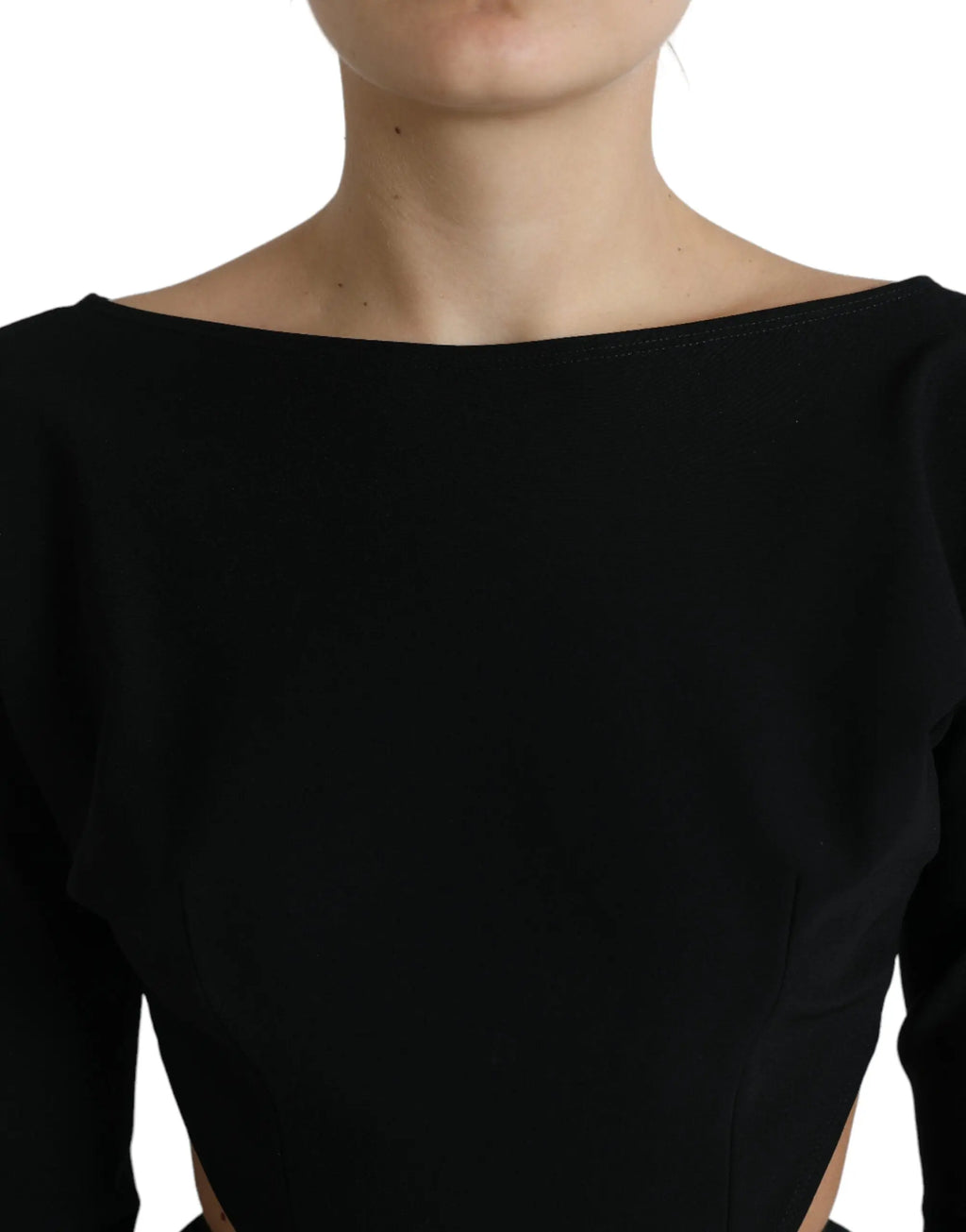 Dolce & gabbana robe mini noire en viscose avec manches longues et découpe a ligne minimaliste épaules dénudées