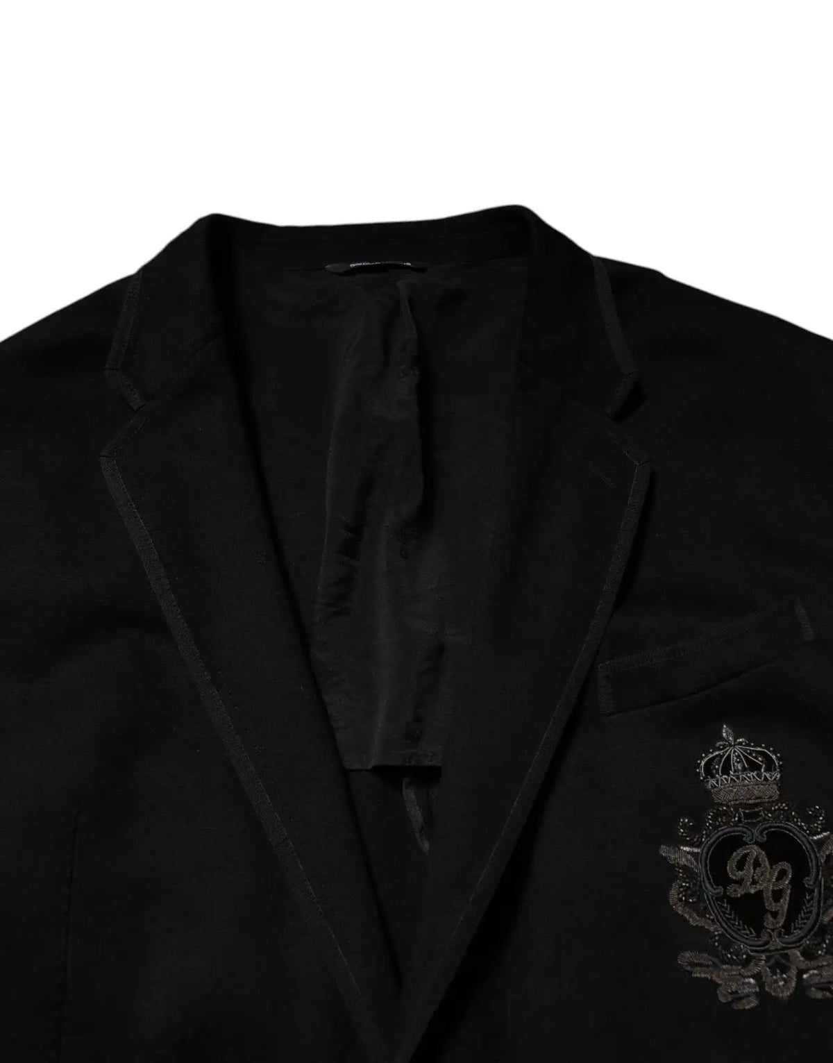 Blazer dolce & gabbana noir en viscose avec écusson brodé métallique sur la poitrine gauche