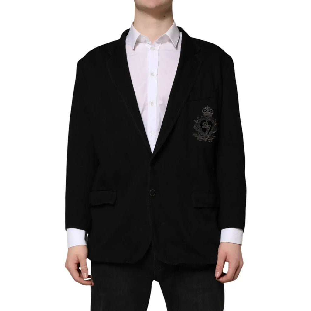 Blazer noir en viscose dolce & gabbana avec écusson brodé subtil sur la poitrine gauche