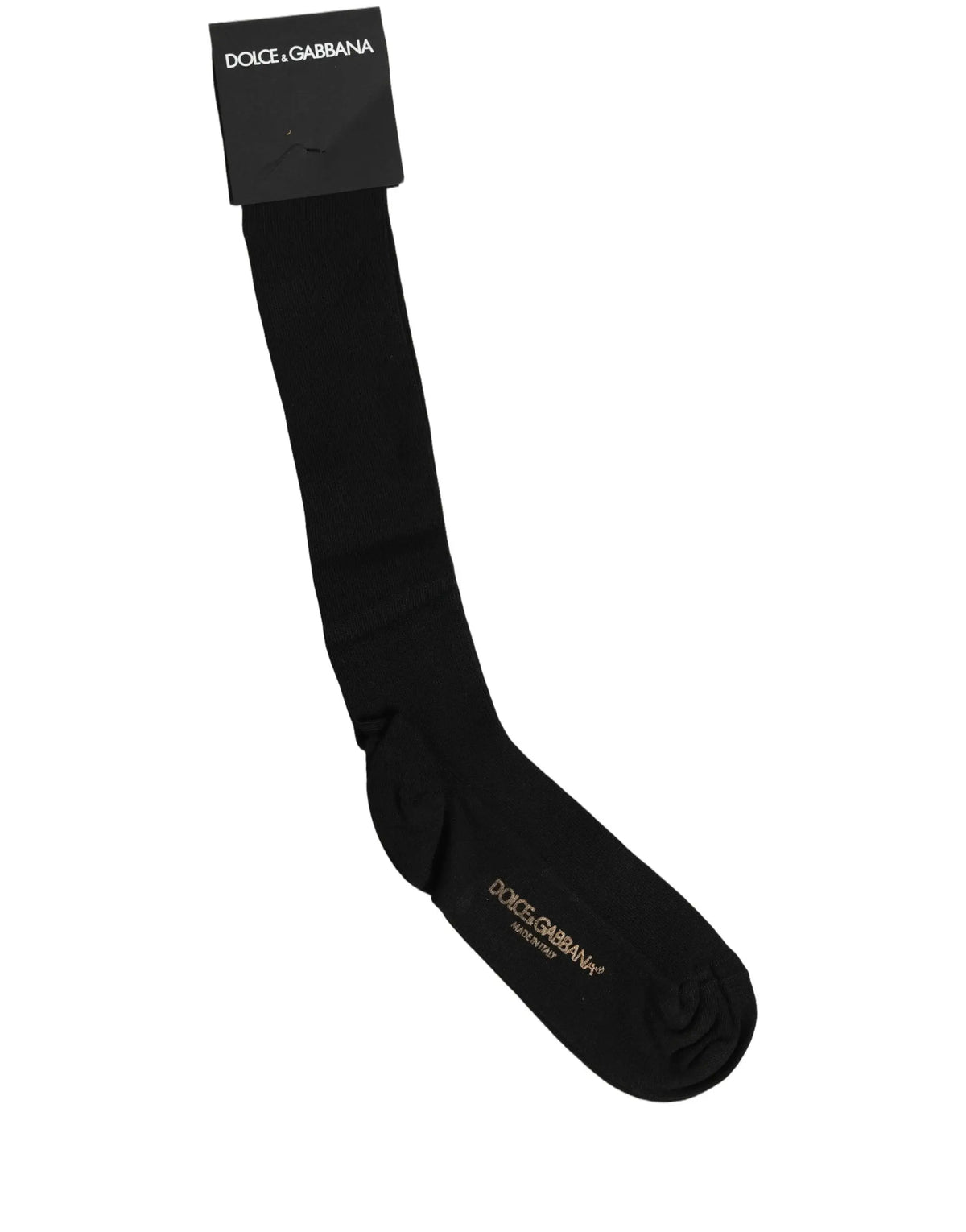 Chaussettes dolce & gabbana noires en viscose avec logo doré subtil montant au-dessus du genou