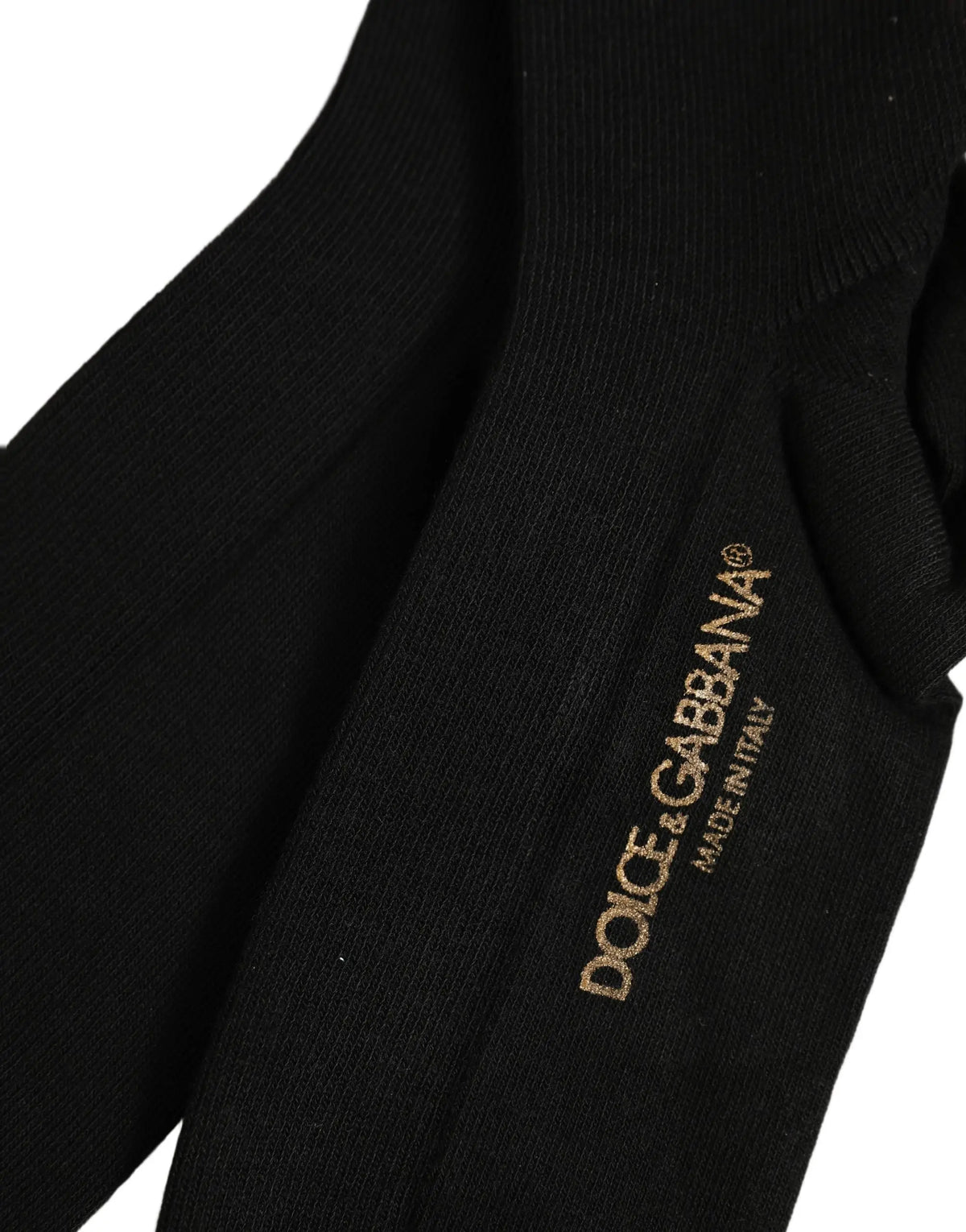 Chaussettes dolce & gabbana noires en viscose avec logo doré brodé montée sur mollet