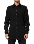 Dolce & Gabbana chemise noire en viscose manches longues avec col classique et légère brillance formelle
