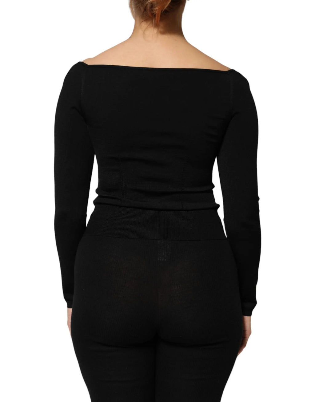 Pull noir dolce gabbana en viscose à manches longues et épaules dénudées en maille