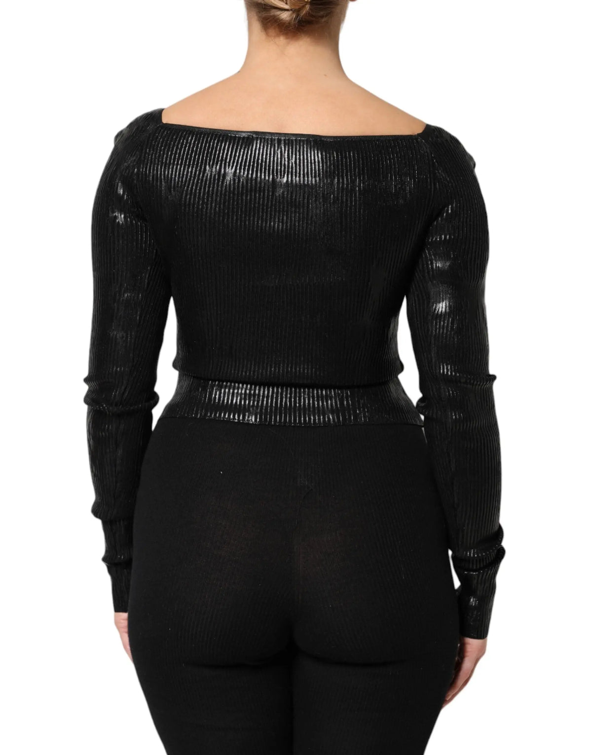 Blouse ajustée dolce & gabbana en viscose noire à manches longues et col carré en maille côtelée