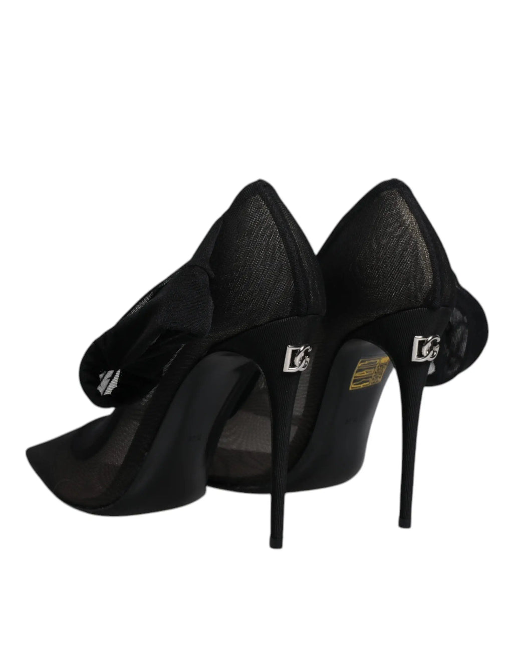 Dolce & gabbana bottines noires en viscose avec mesh transparent et plaque logo métal au talon vue arrière
