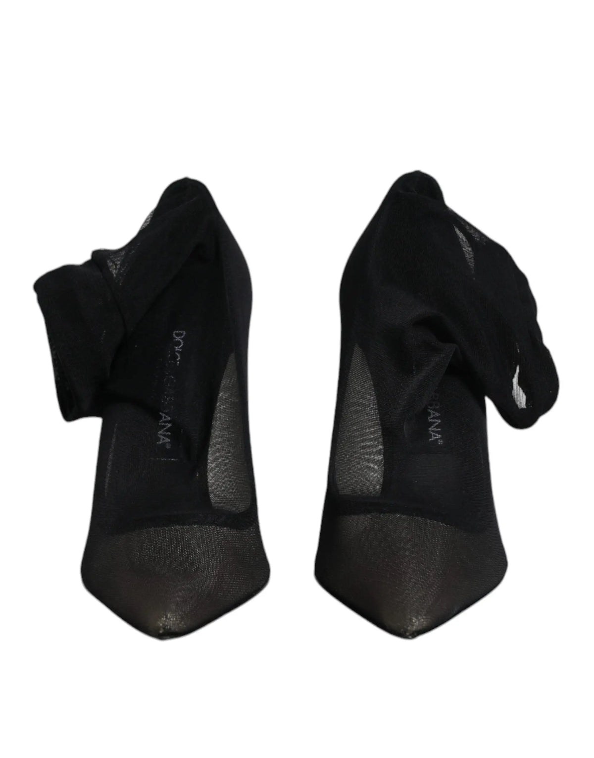 Dolce & gabbana bottines noires en maille de viscose avec talons et nœud latéral en tissu mesh
