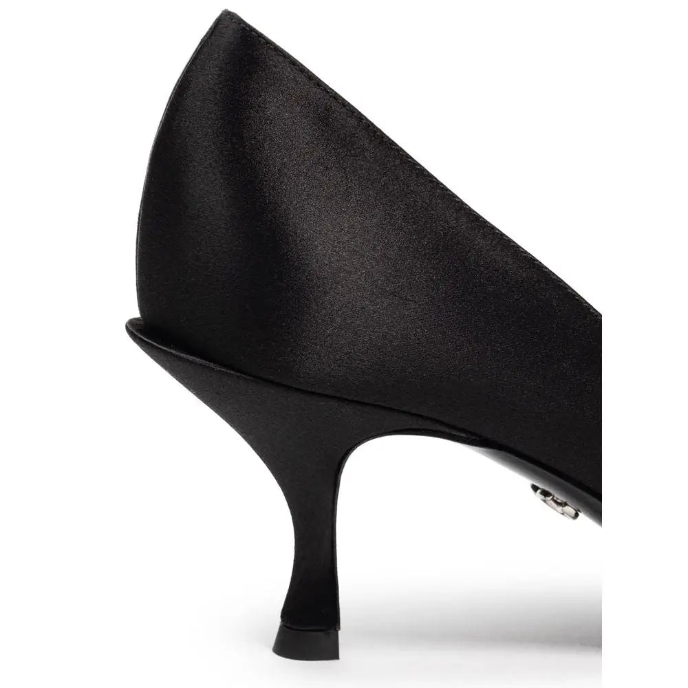 Dolce & gabbana pumps en viscose noire avec talon courbé élégant et détails métalliques subtils près de la base
