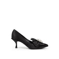 Dolce & gabbana black viscose pumps with black satin finish and sparkling crystal-embellished bow at the toe