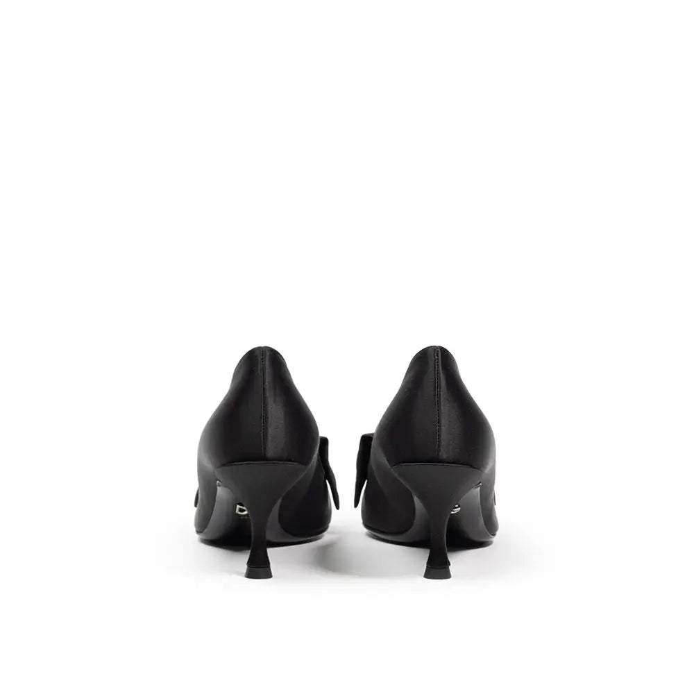 Dolce & gabbana black viscose pumps en cuir verni noir avec finition brillante et détails de noeud délicats à larrière
