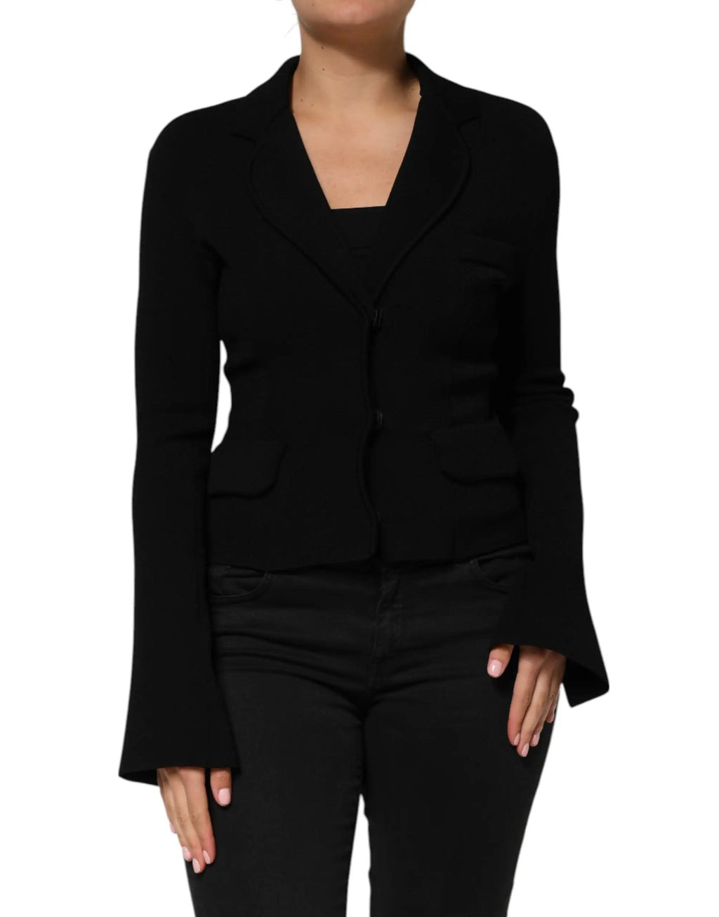 Blazer noir en viscose dolce & gabbana avec manches évasées et coupe cintrée unique boutonnage