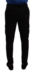 Pantalon cargo skinny noir en viscose dolce & gabbana avec poches latérales et taille à cordon