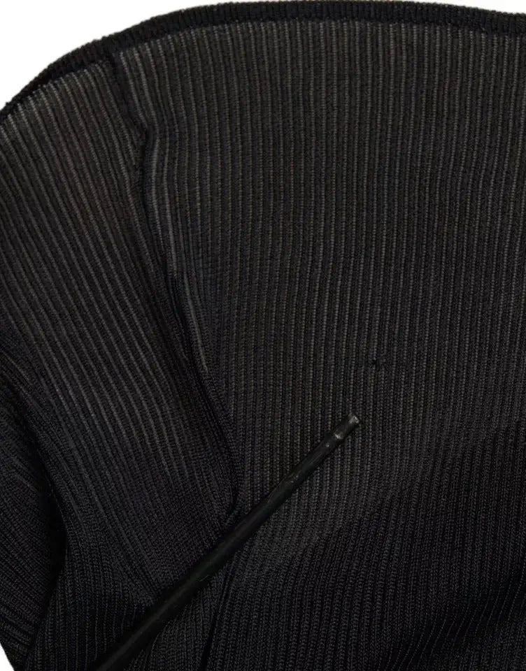 Pull-over col roulé dolce & gabbana en viscose noire avec rayures fines verticales et texture côtelée subtilement brillante