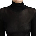 Pull dolce et gabbana noir en viscose col roulé en tissu transparent texturé côtelé