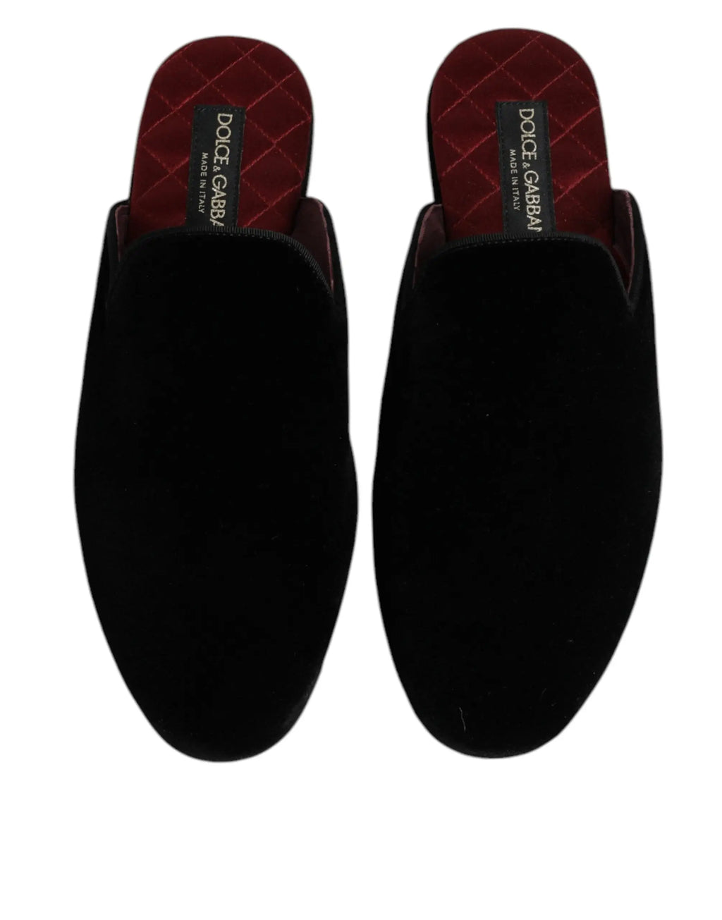 Mules slip-on dolce & gabbana en velours noir avec intérieur matelassé bordeaux et semelle marquée
