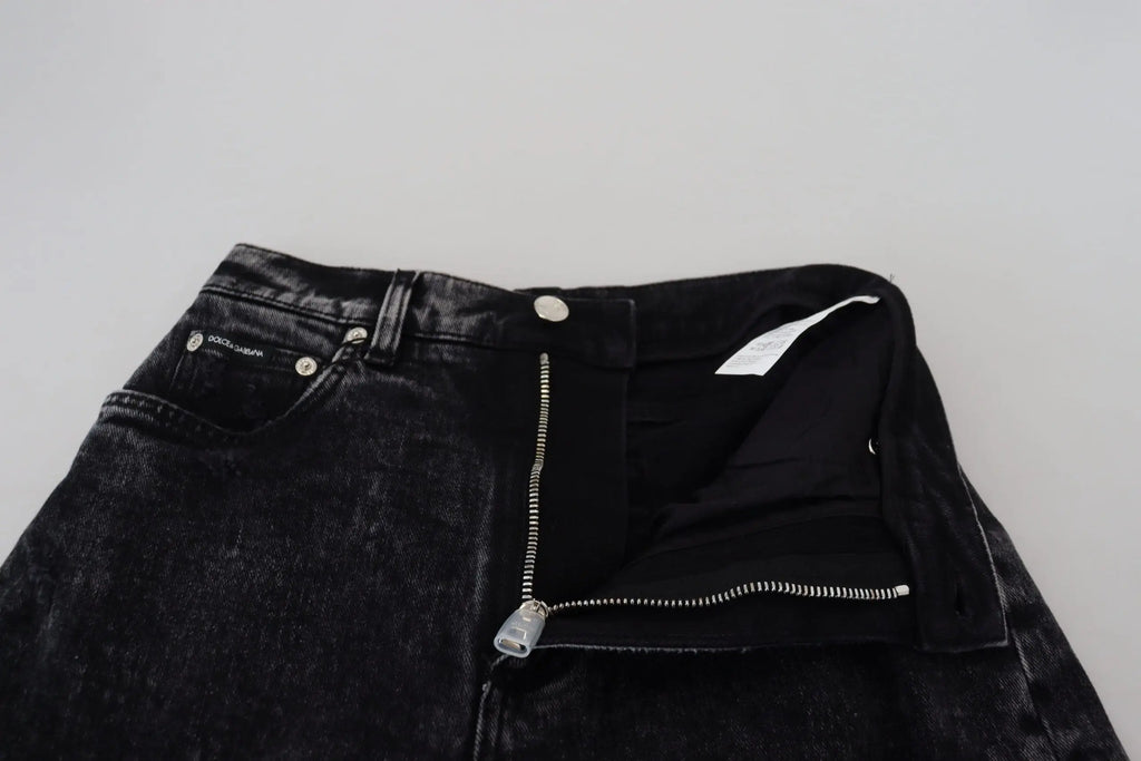 Jean noir en coton haute taille dolce gabbana en denim avec texture légèrement délavée et hardware argenté