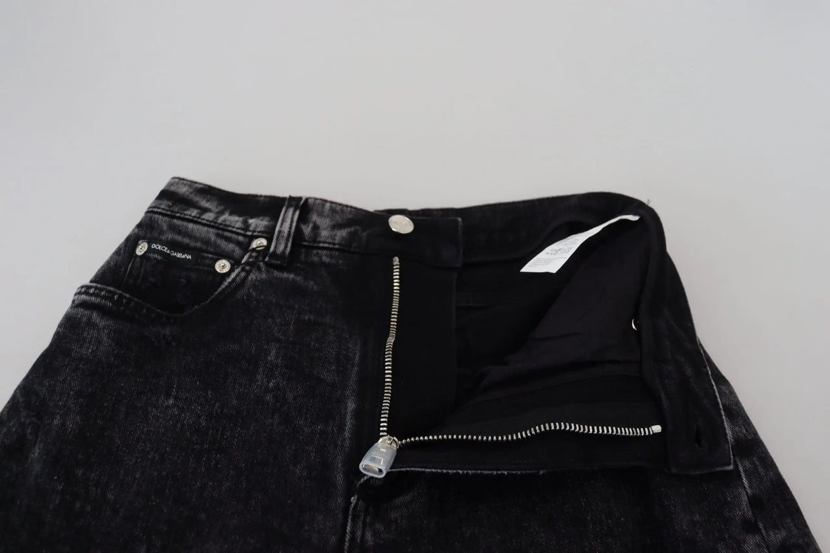 Jean noir en coton haute taille dolce gabbana en denim avec texture légèrement délavée et hardware argenté