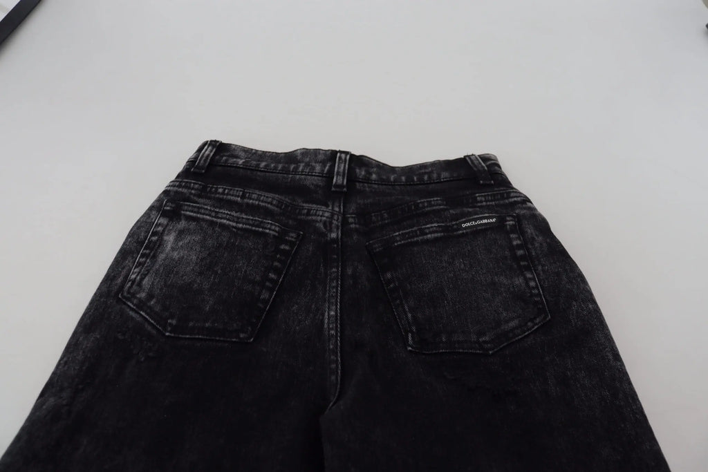 Jeans en denim noir délavé dolce & gabbana taille haute en coton avec effet usé et coutures visibles