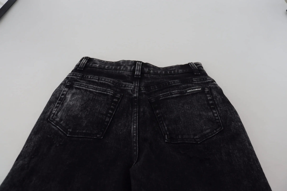 Jeans en denim noir délavé dolce & gabbana taille haute en coton avec effet usé et coutures visibles