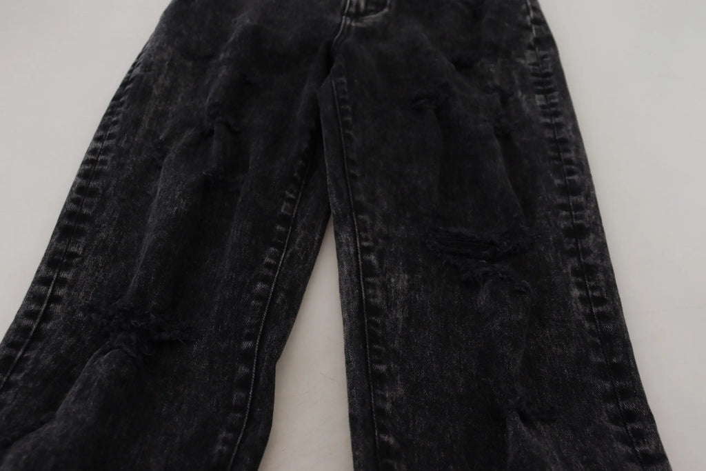 Dolce & gabbana jean denim noir délavé en coton taille haute avec effet usé et coutures visibles