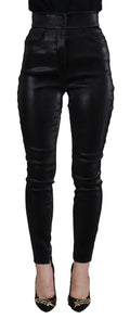Jeans skinny taille haute en similicuir noir dolce gabbana avec finition brillante lisse