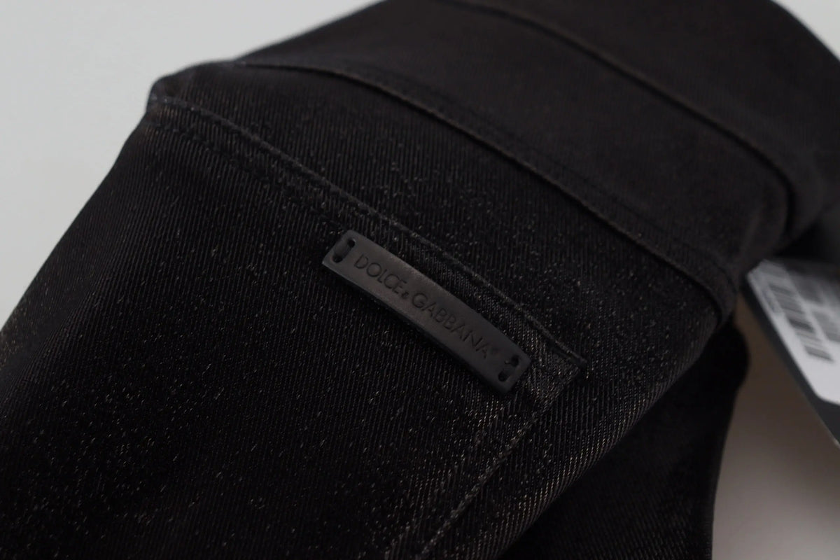 Jean skinny en denim coton noir délavé dolce and gabbana avec étiquette embossée cousue au bord