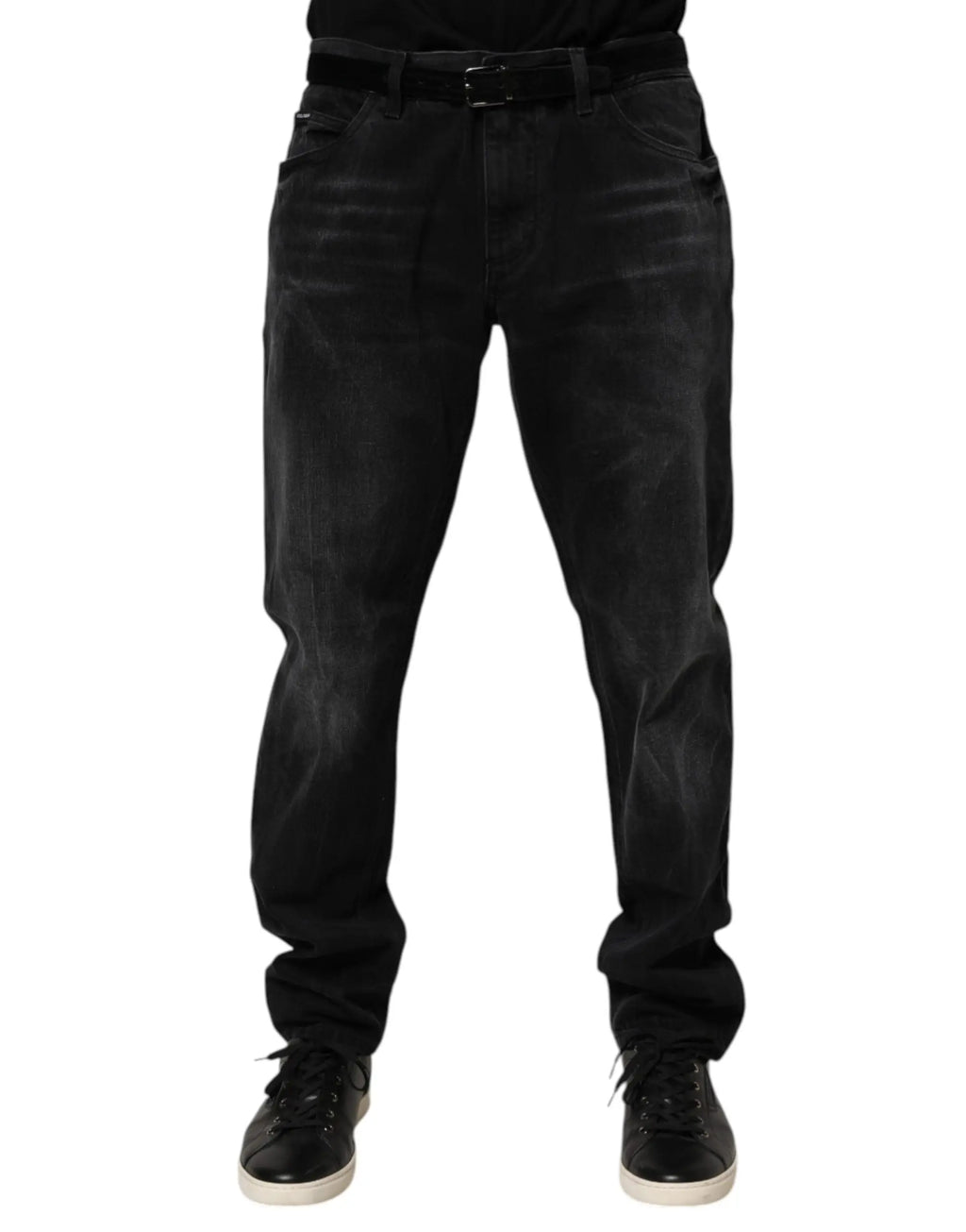 Dolce & gabbana jean slim en coton noir délavé avec détails subtils pour homme en denim skinny