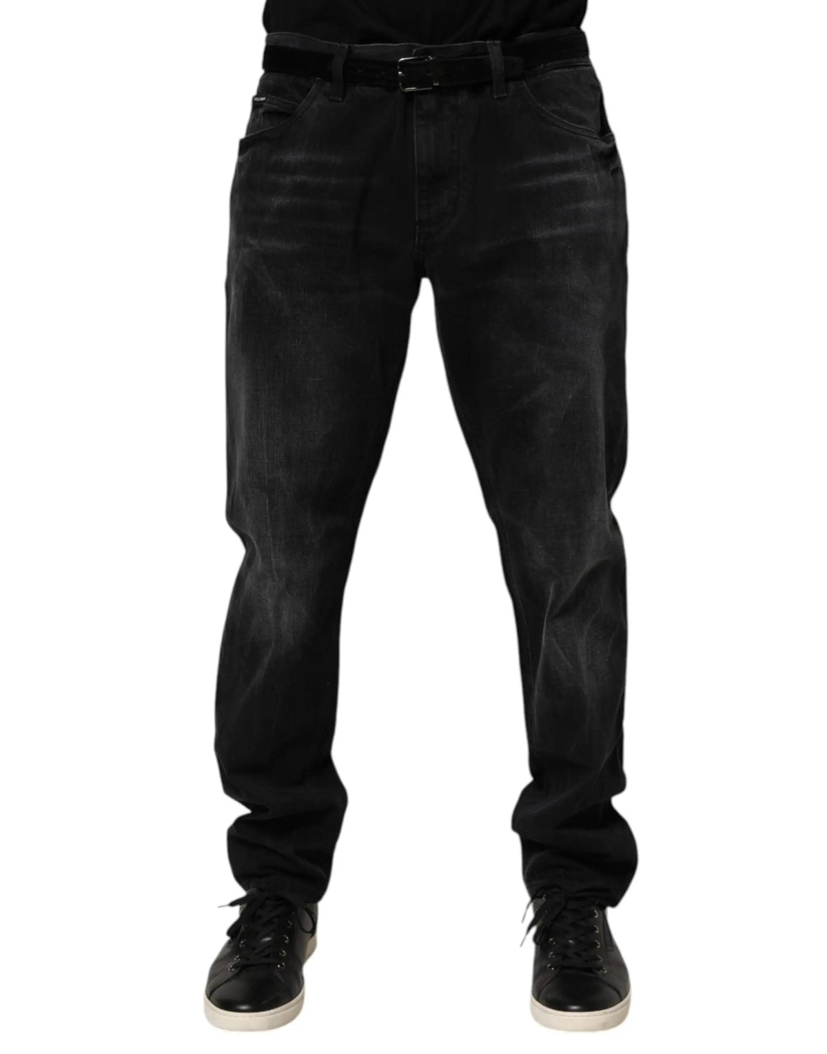 Dolce & gabbana jean slim en coton noir délavé avec détails subtils pour homme en denim skinny