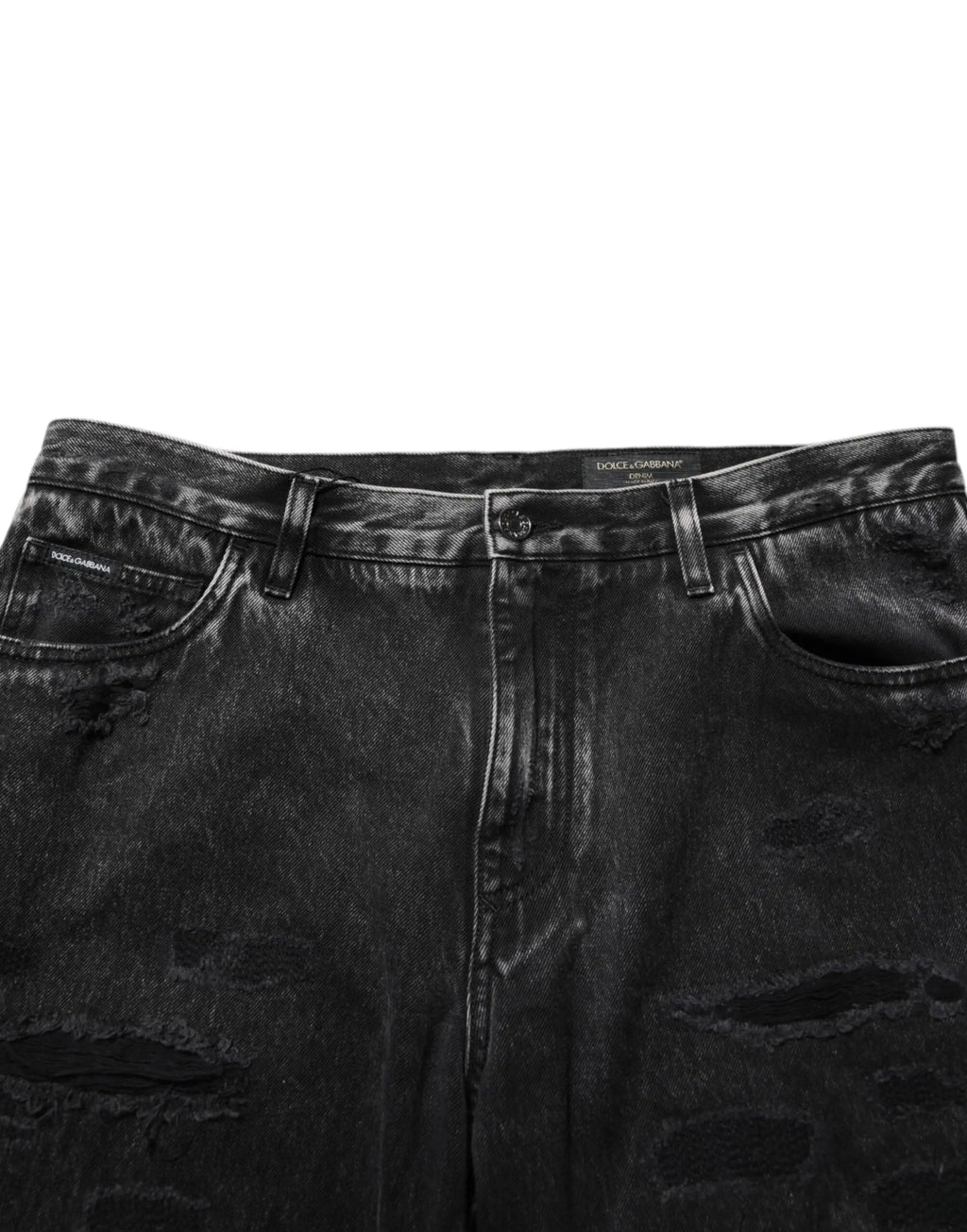 Jean denim noir délavé et déchiré en coton loose de dolce & gabbana avec effet usé et détails déchirés visibles