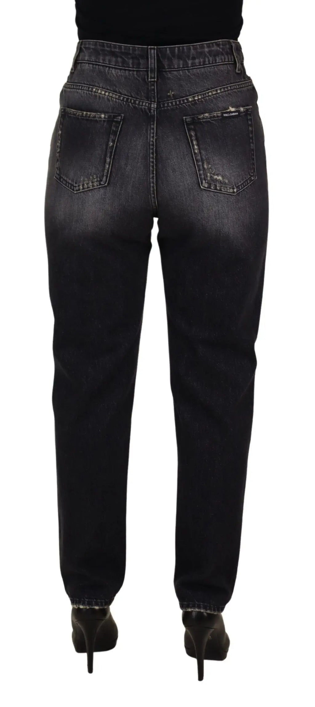 Jeans en denim noir délavé à taille haute dolce & gabbana avec dos légèrement usé et coupe droite