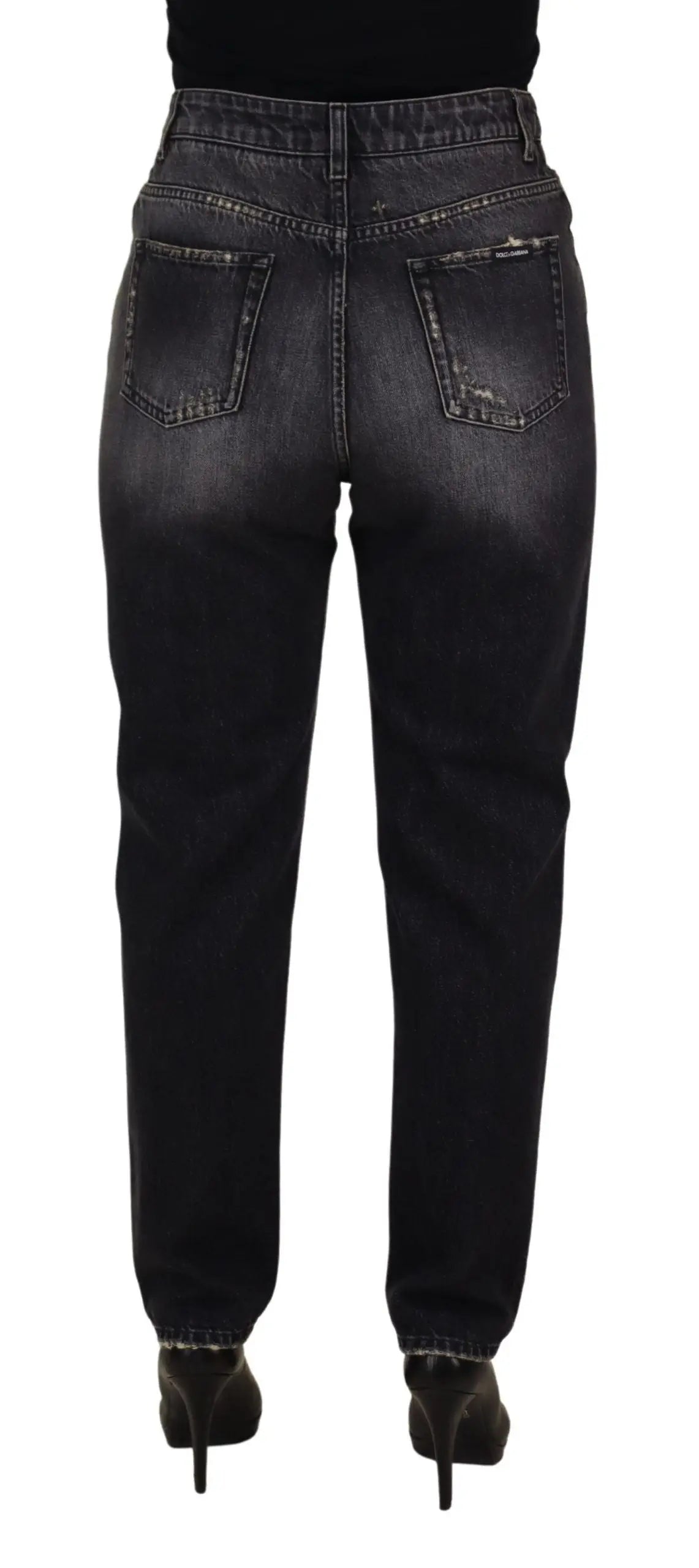 Jeans en denim noir délavé à taille haute dolce & gabbana avec dos légèrement usé et coupe droite