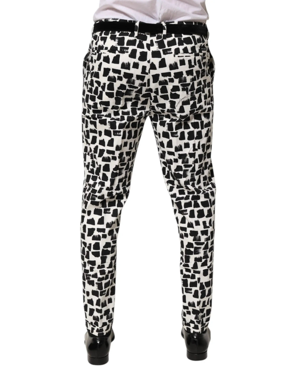 Pantalon slim homme dolce & gabbana en coton mélangé noir et blanc à motif abstrait pinceau