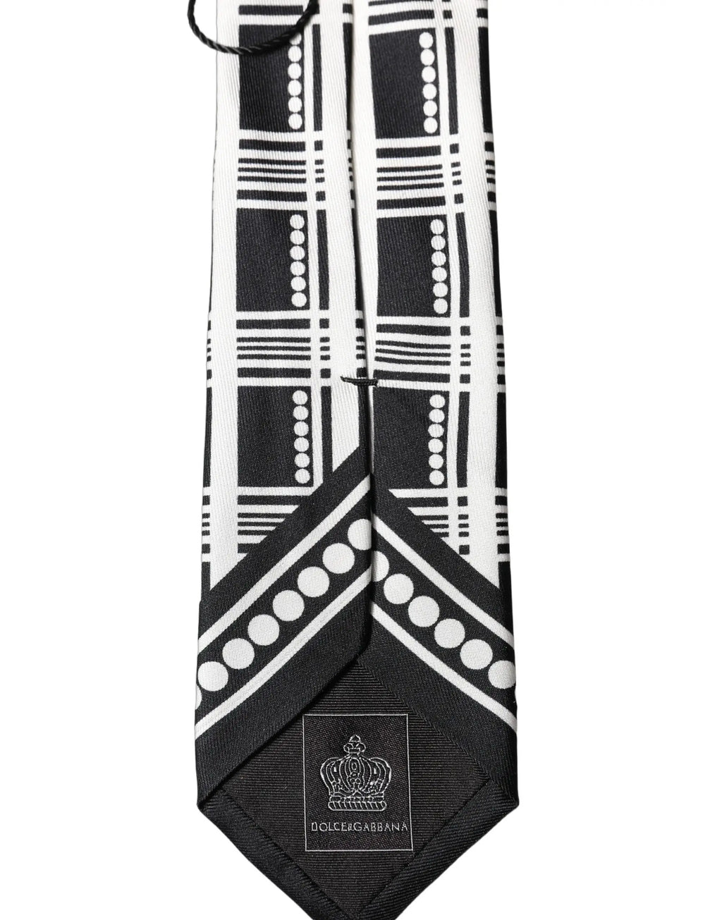 Dolce & gabbana cravate noire et blanche en soie avec motif géométrique ajustable pour homme