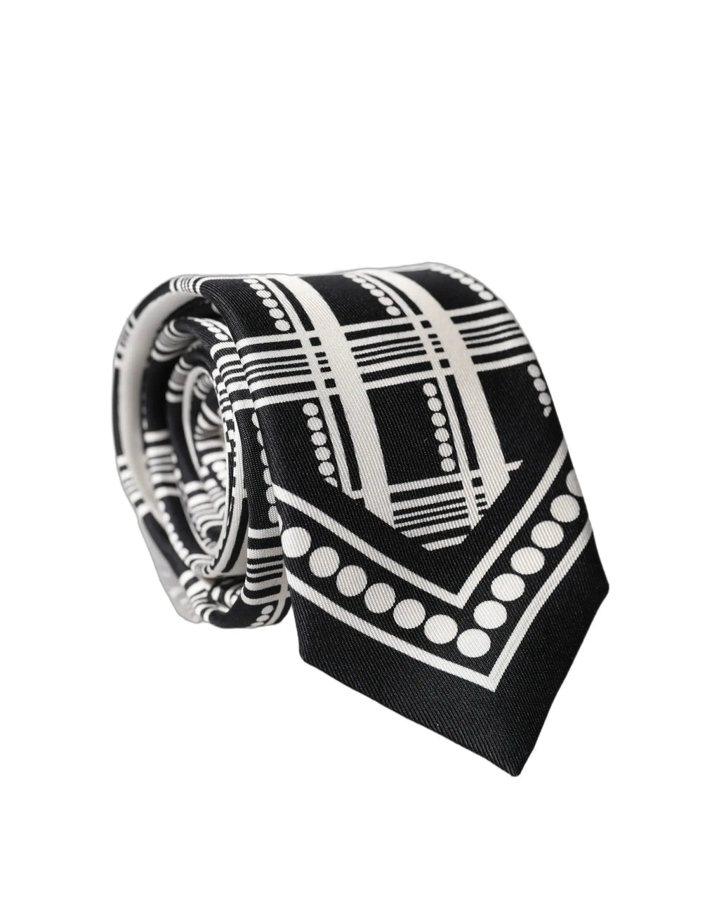 Cravate dolce & gabbana noire et blanche en soie avec motif géométrique ajustable pour homme