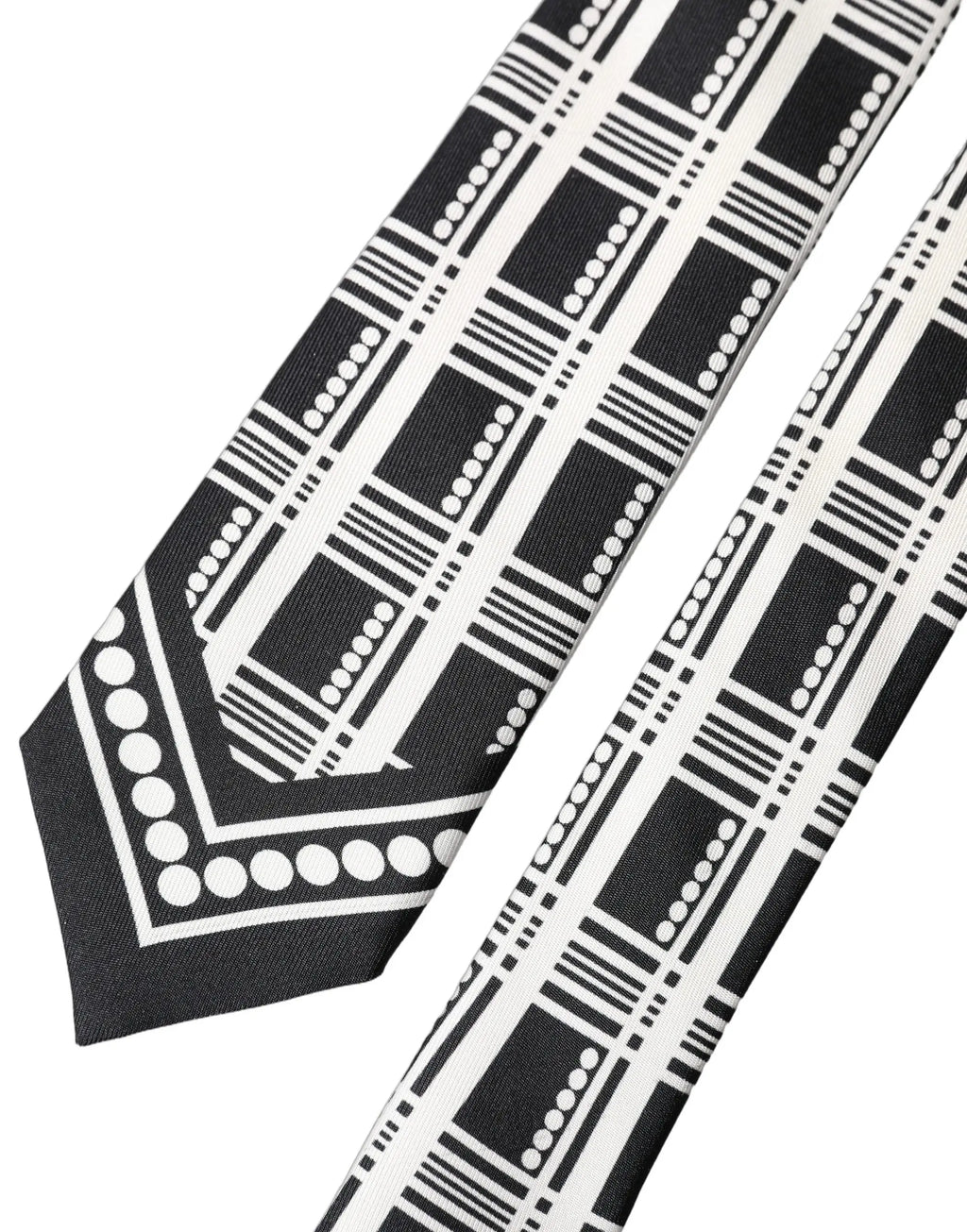 Dolce & gabbana cravate homme en soie noire et blanche avec motif géométrique abstrait et design à carreaux bold