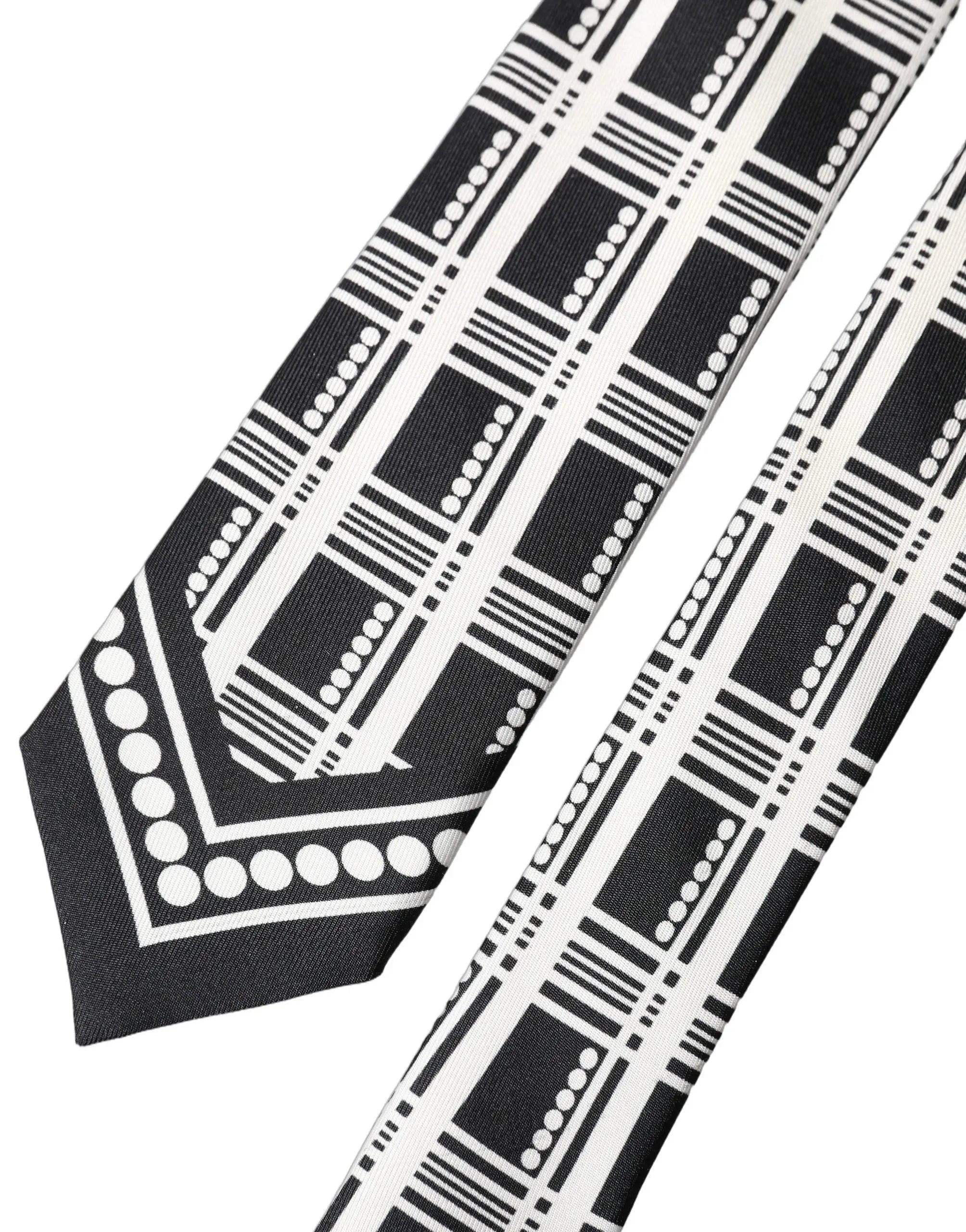Dolce & gabbana cravate homme en soie noire et blanche avec motif géométrique abstrait et design à carreaux bold