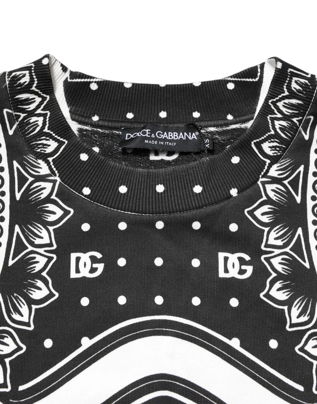 Sweatshirt dolce & gabbana homme noir en coton avec imprimé bandana blanc floral et motifs à pois