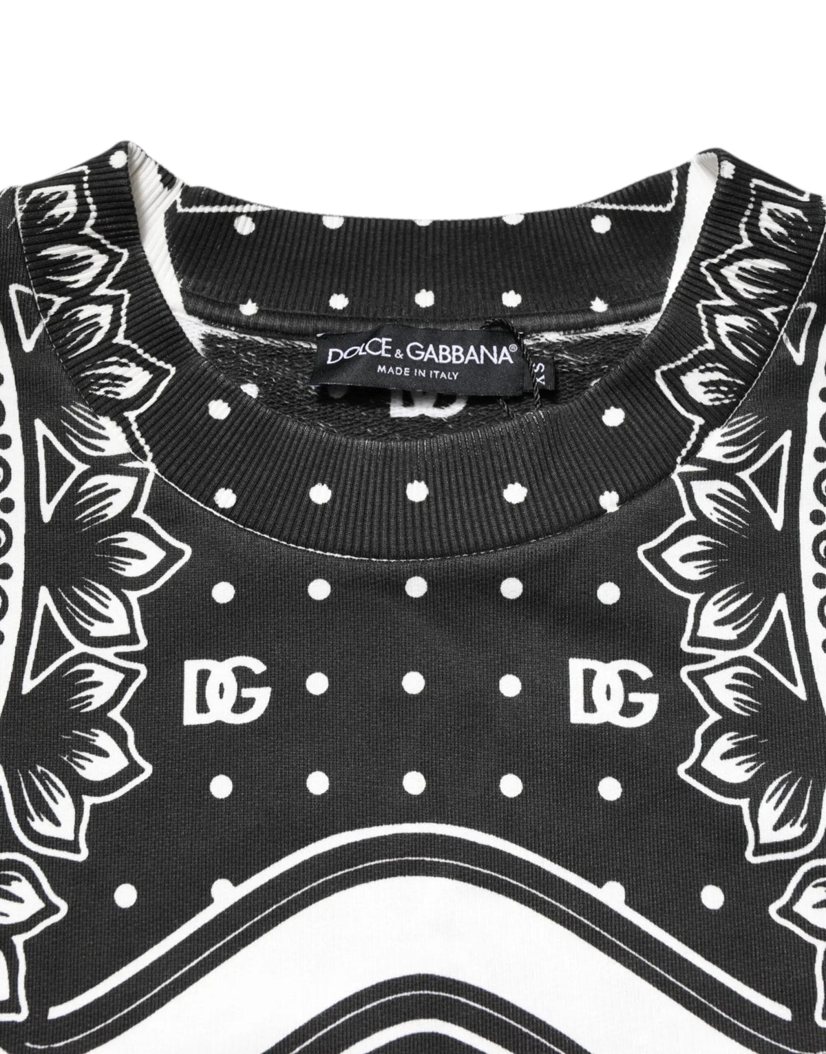 Sweatshirt dolce & gabbana homme noir en coton avec imprimé bandana blanc floral et motifs à pois