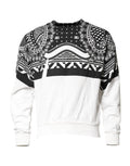 Sweatshirt dolce & gabbana pour homme en coton noir et blanc avec motif bandana géométrique et floral et partie inférieure unie blanche