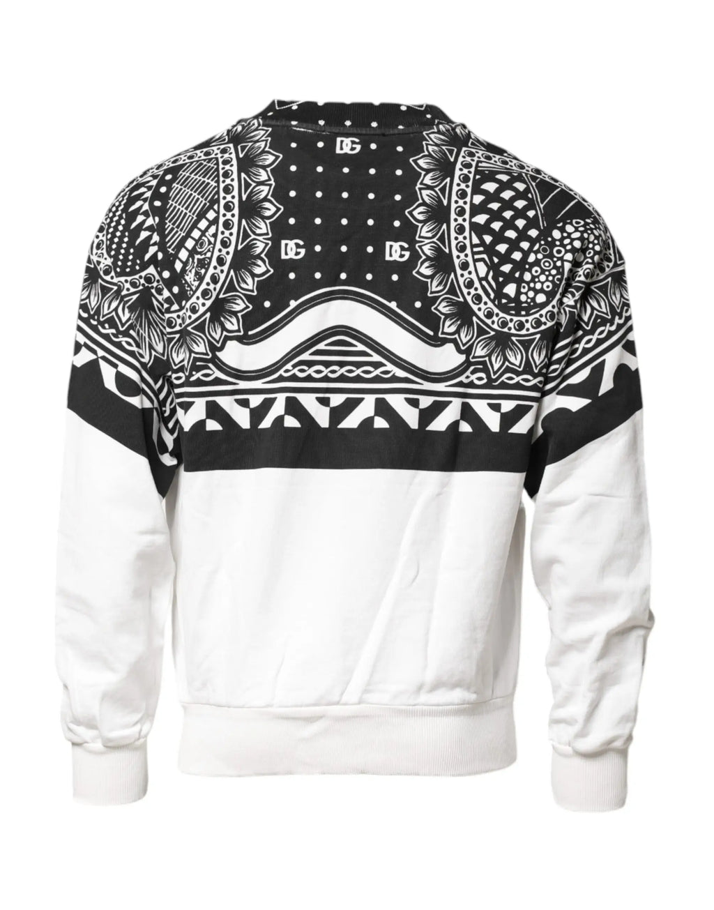 Sweatshirt dolce & gabbana homme en coton noir et blanc motif bandana avec rayure horizontale et designs paisley