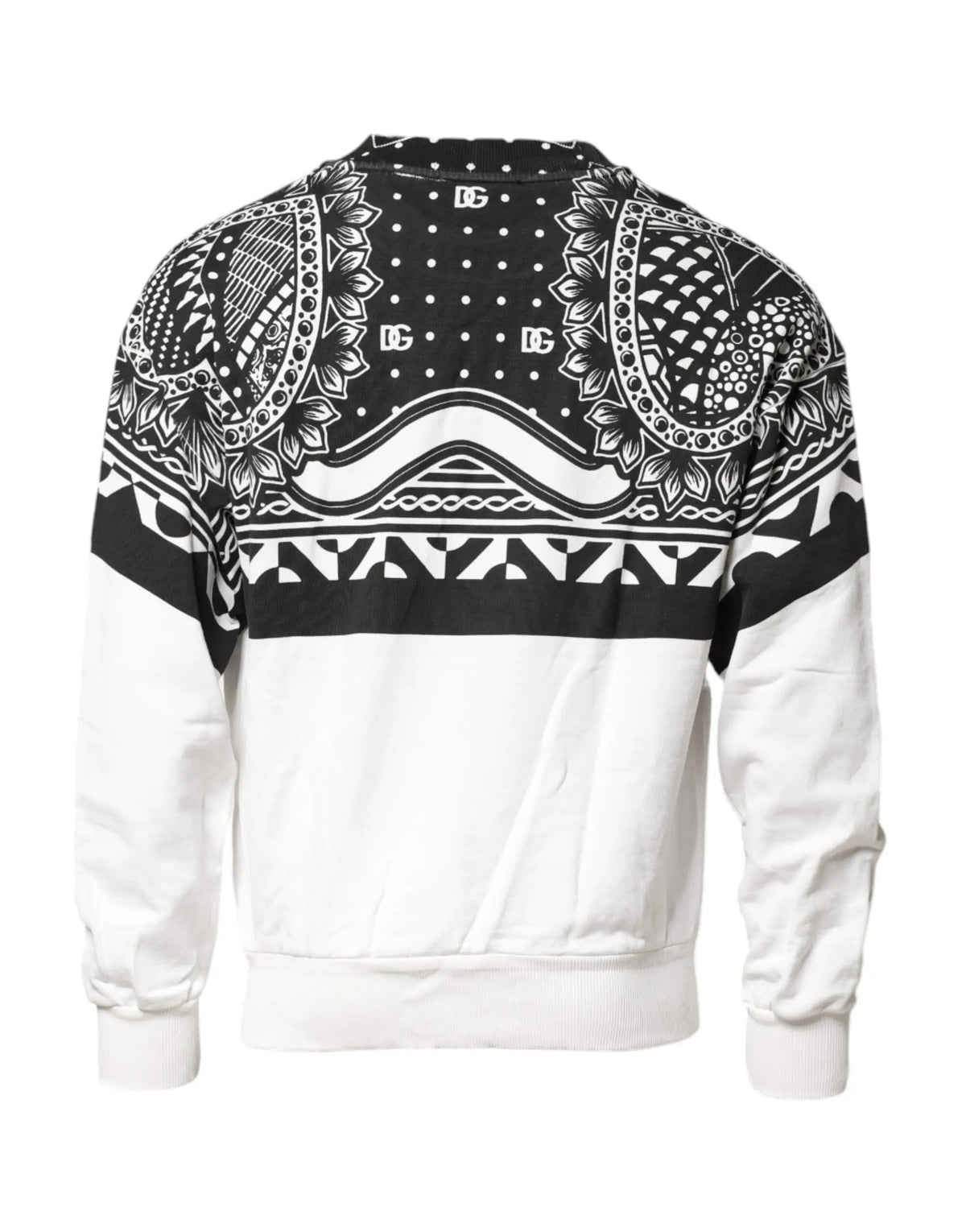 Sweatshirt dolce & gabbana homme en coton noir et blanc motif bandana avec rayure horizontale et designs paisley