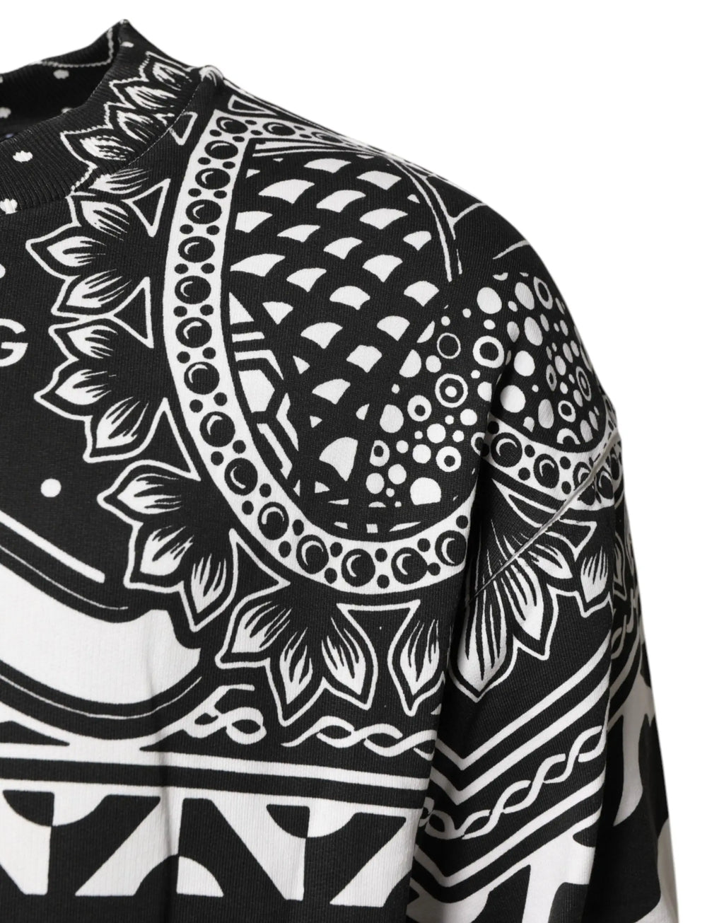 Sweatshirt dolce & gabbana homme en coton noir et blanc à manches longues avec motifs floraux et géométriques détaillés