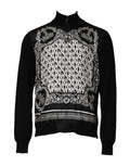 Pull zippé dolce & gabbana noir avec motif monogramme blanc et broderie baroque ornée