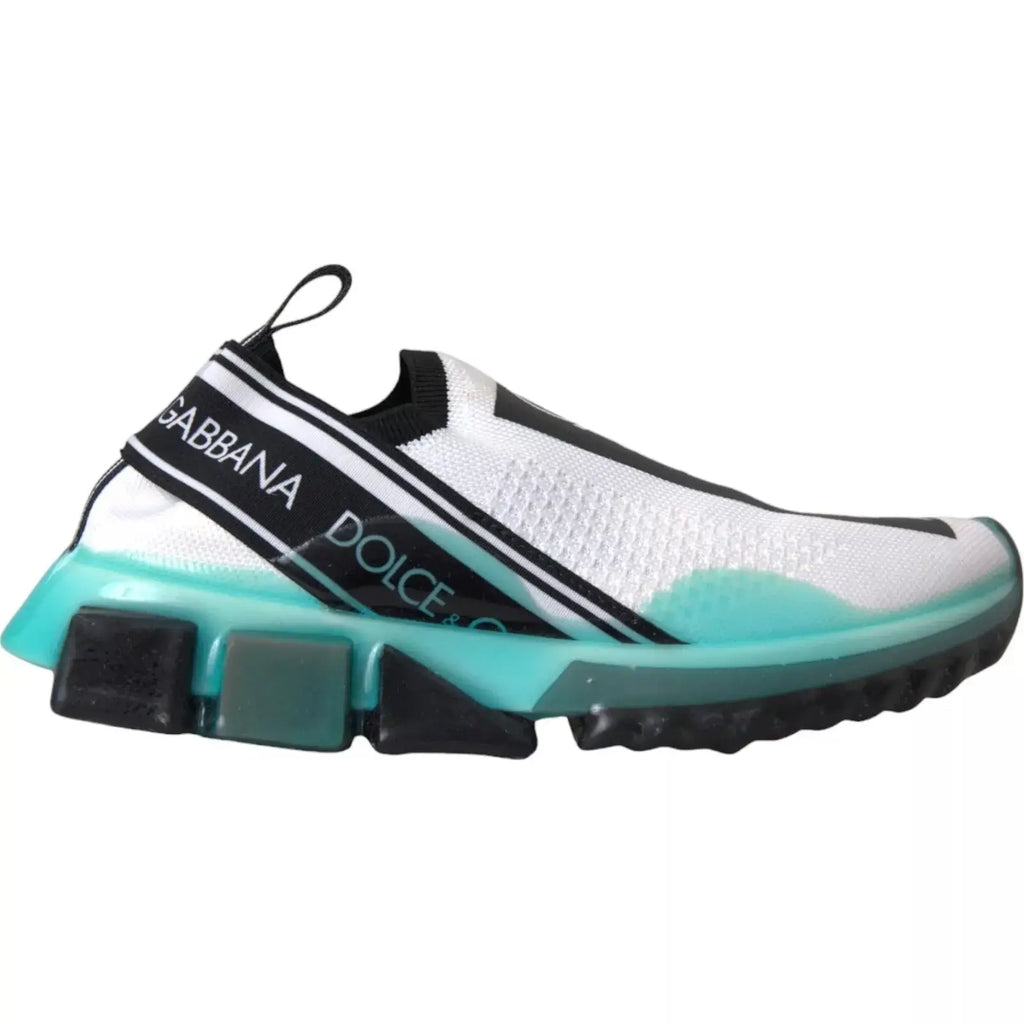 Baskets slip-on noire blanche et bleue dolce gabbana en maille avec semelle translucide turquoise et bride contrastée